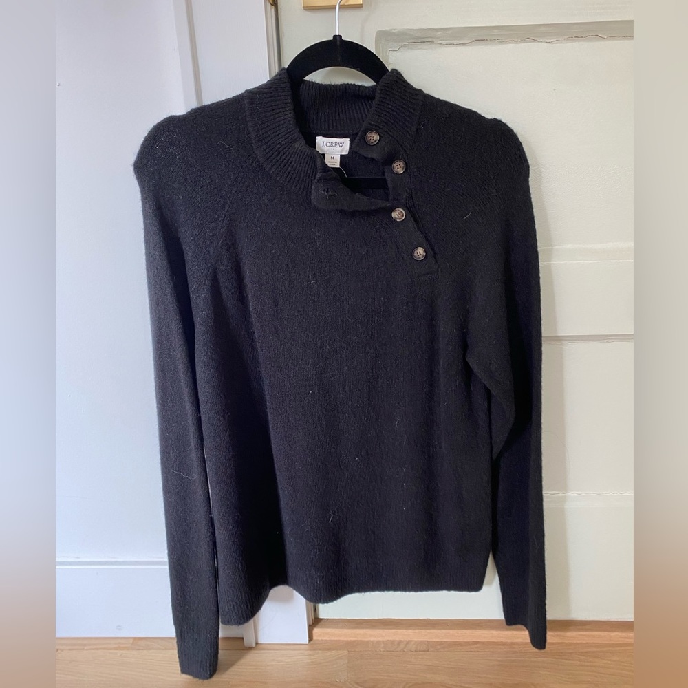 Jcrew black sweater with neck buttons